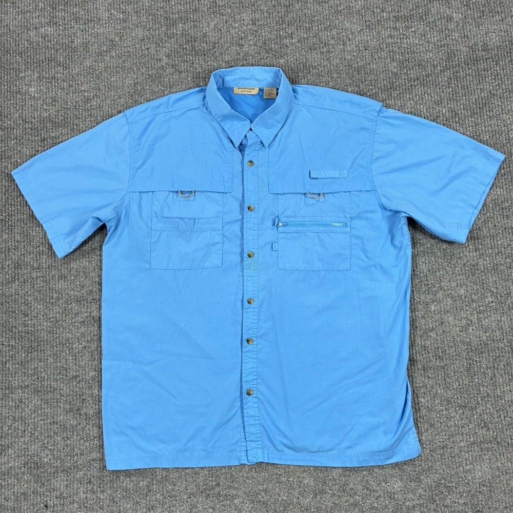 Rugged Earth Outfitter Mens Button Up Shirt 2XL Blue Vented Fishing Short Sleeve